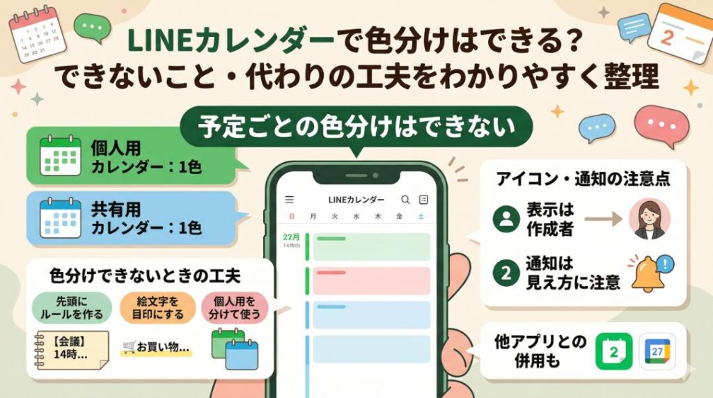 LINEカレンダーで色分けはできる？できないこと・代わりの工夫をわかりやすく整理